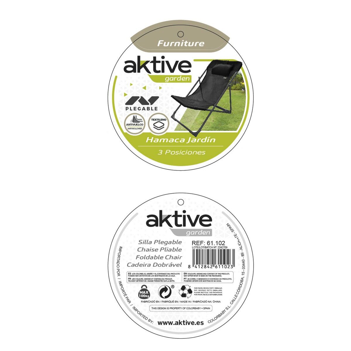 Reclining lounder Aktive Black 53 x 87 x 78 cm (4 Units)
