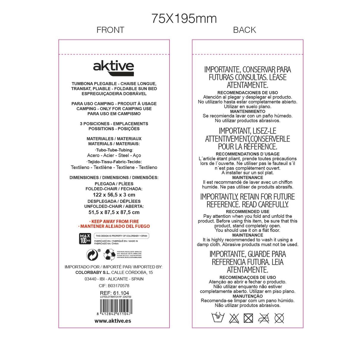 Reclining lounder Aktive Orange 53 x 87 x 78 cm (4 Units)