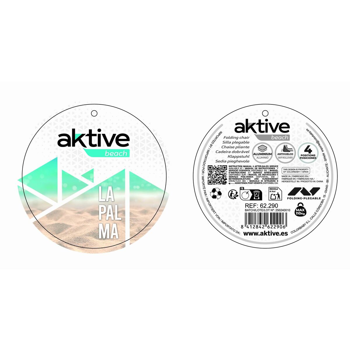 Beach Chair Aktive Foldable Navy Blue 51 x 76 x 45 cm (2 Units)