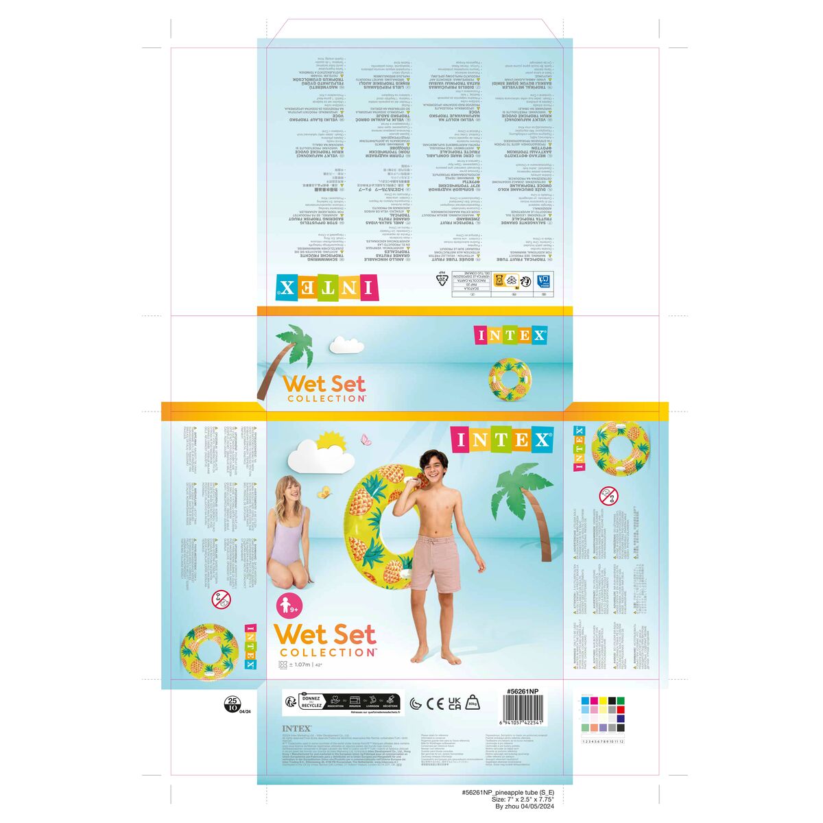Inflatable Floating Doughnut Intex Tropical Fruits Ø 107 cm (12 Units)
