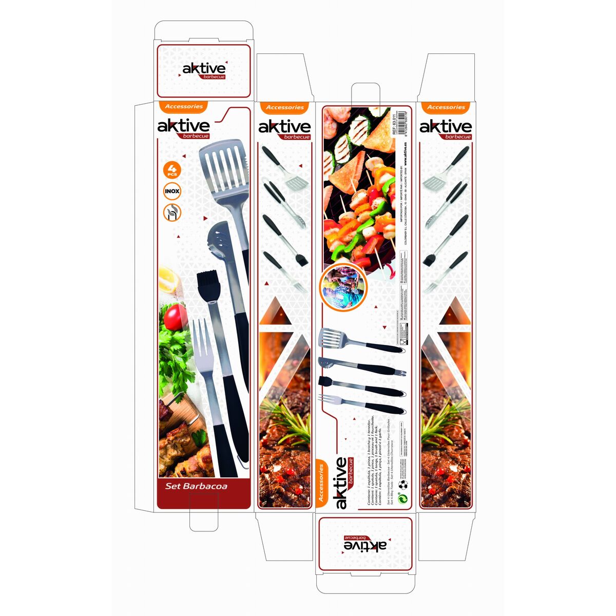 Barbecue Utensils Set Aktive 4 Pieces Barbecue Stainless steel 10 x 42 x 4 cm (4 Units)