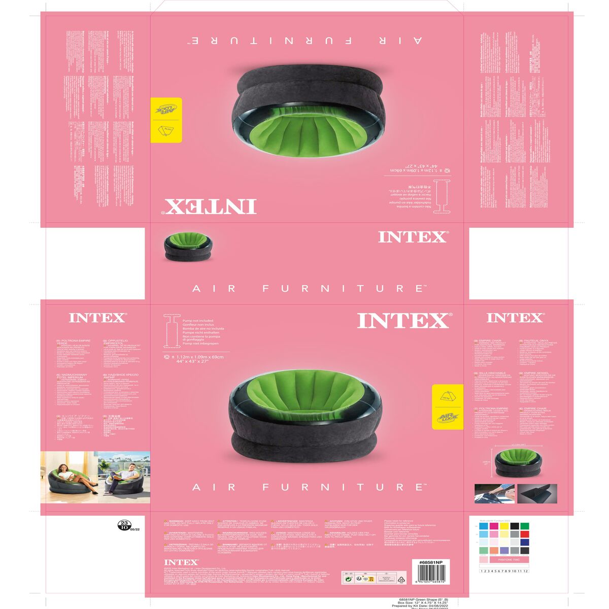 Inflatable Armchair Intex Empire Green 112 x 109 x 60 cm (3 Units)