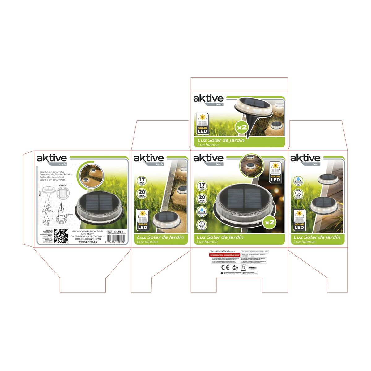 Set of solar garden lights Aktive 2 Pieces Plastic 12 x 13,5 x 12 cm (6 Units)