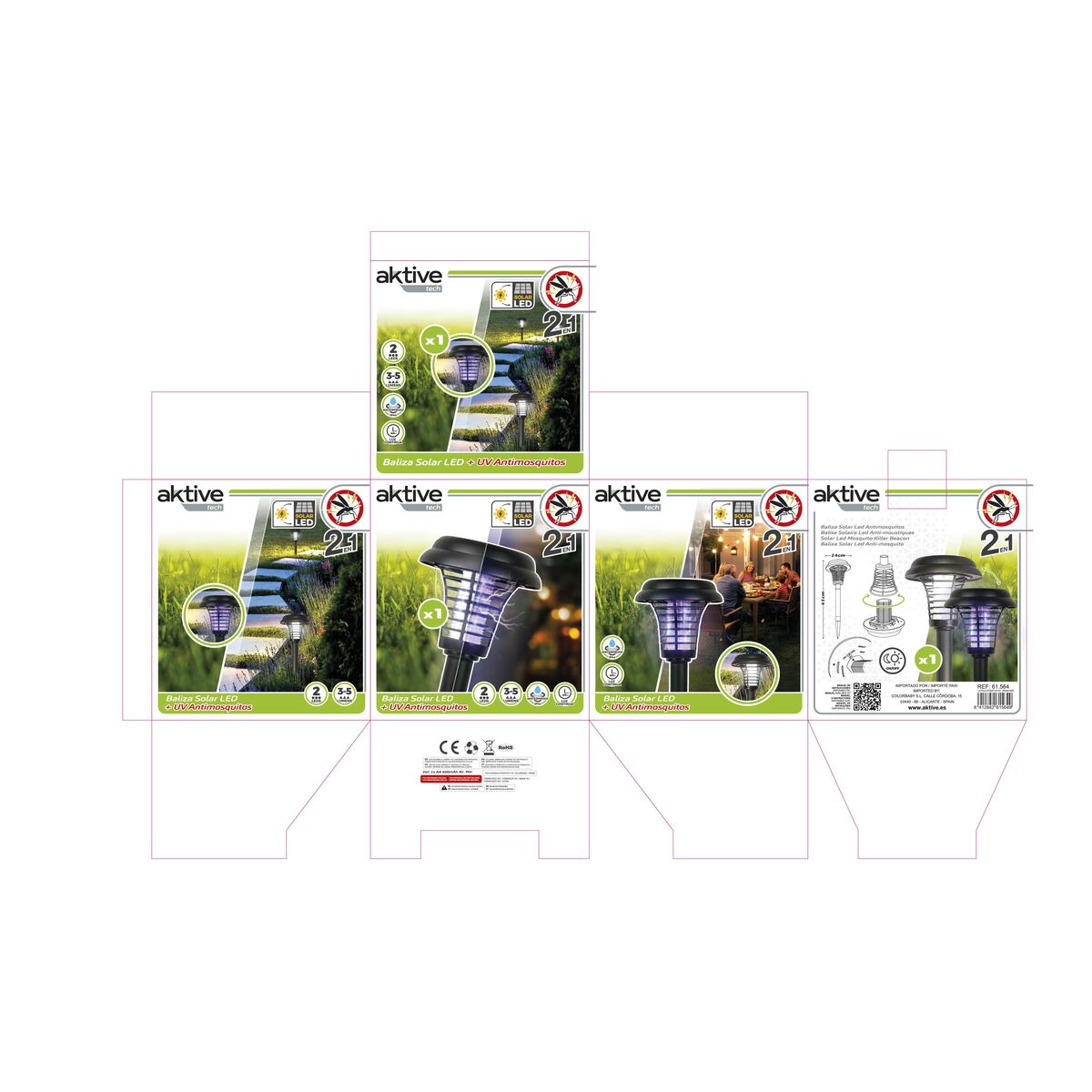 Solar garden lights Aktive polypropylene 14 x 42 x 14 cm (4 Units)