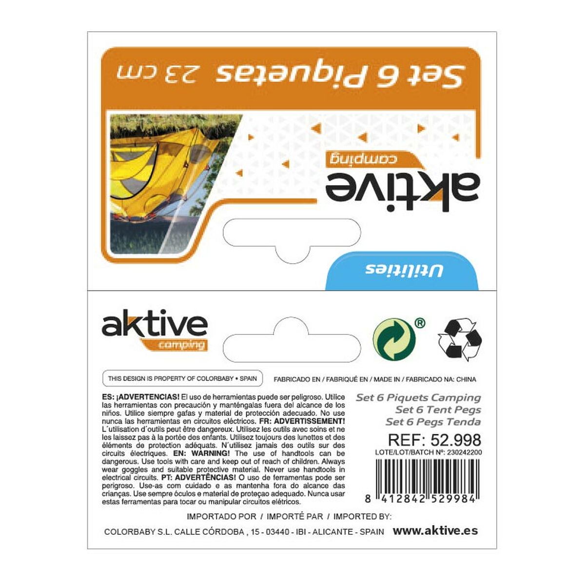 Camping peg Aktive 6 Pieces (24 Units)