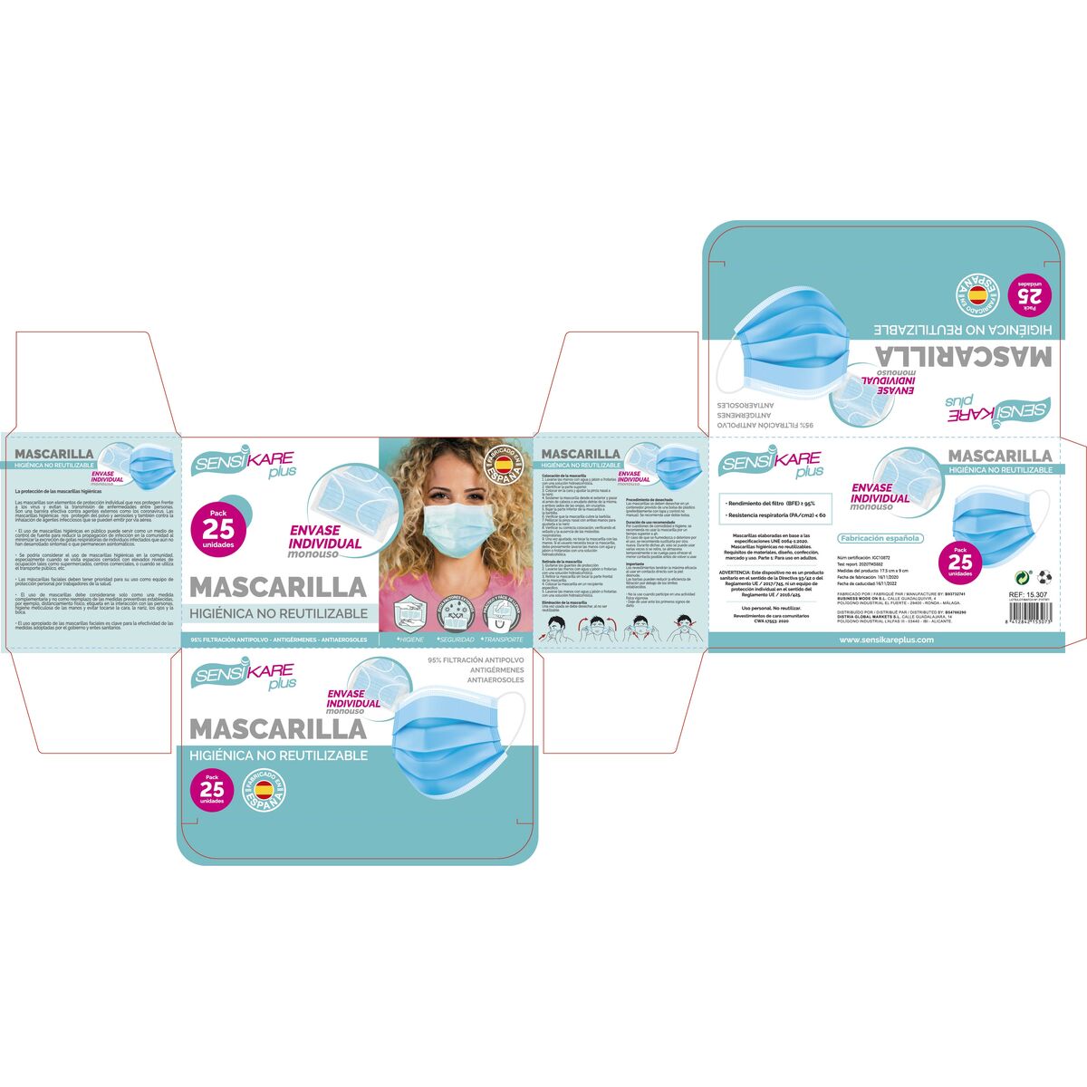 Box of hygienic masks SensiKare 25 Pieces (12 Units)