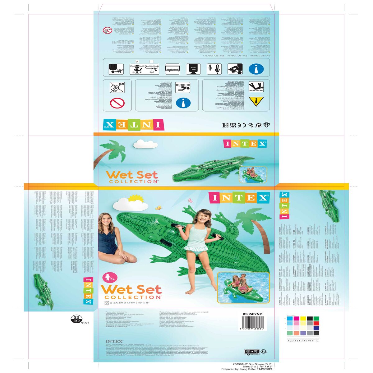 Inflatable Pool Float Intex Crocodile 203 x 30 x 114 cm (6 Units)