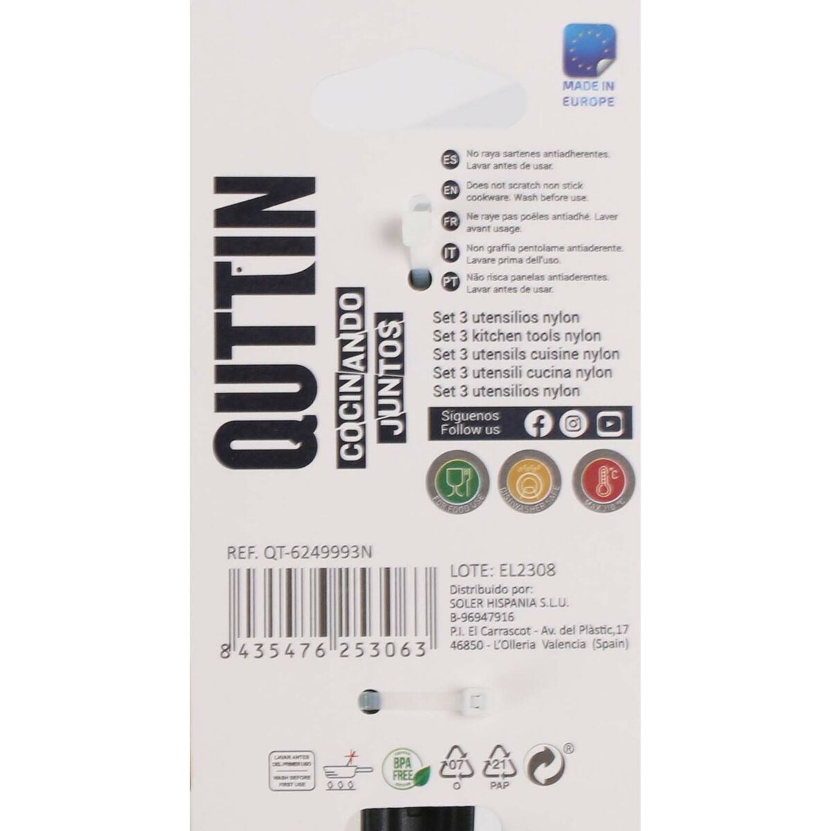 Set of Kitchen Utensils Quttin   Nylon Black 3 Pieces (20 Units)