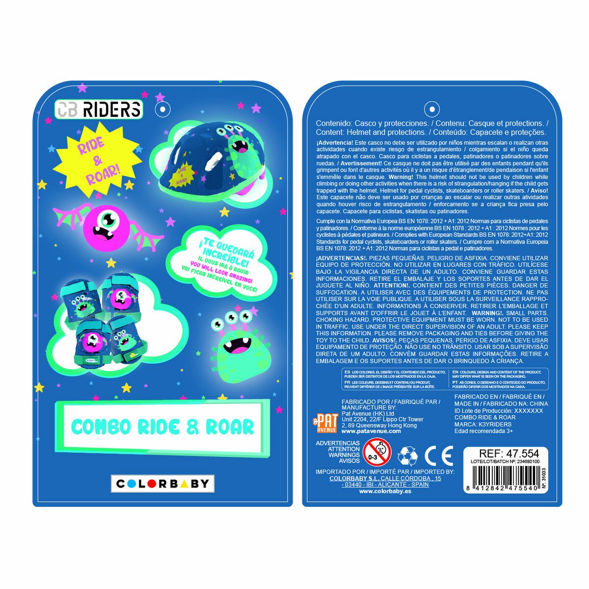 Set of helmets and knee pads Colorbaby Monster (4 Units)