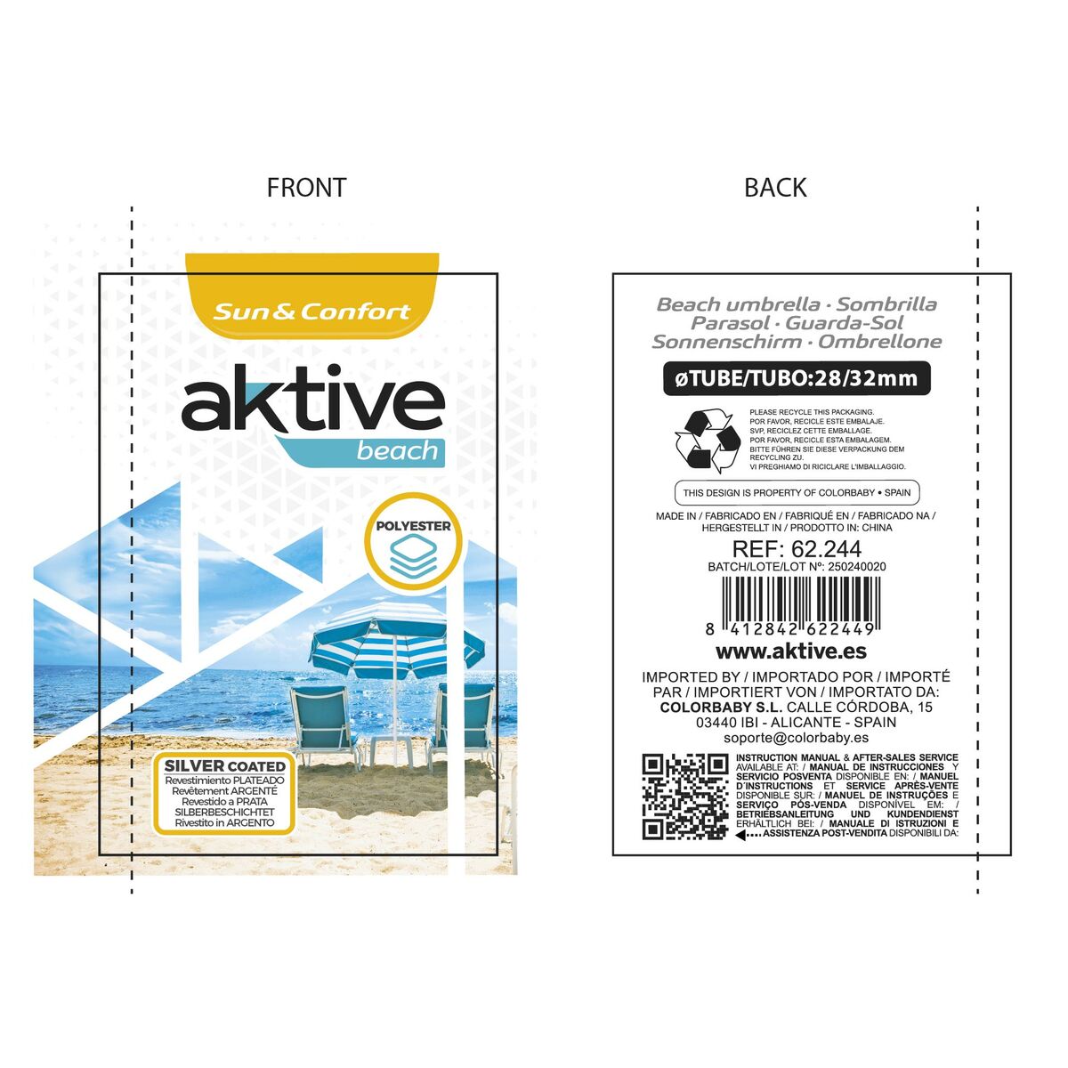 Umbrella Aktive Coral  200 cm 200 x 200 x 200 cm 200 x 198 x 200 cm UV50 (6 Units)