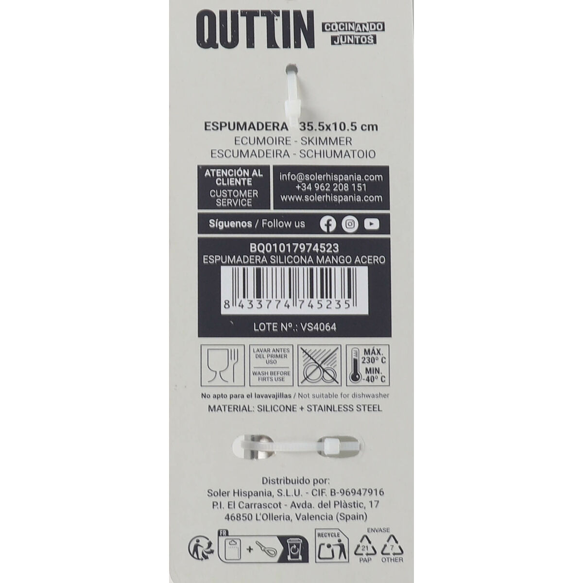 Skimmer Quttin Silicone Steel 35 x 10,9 cm (24 Units)
