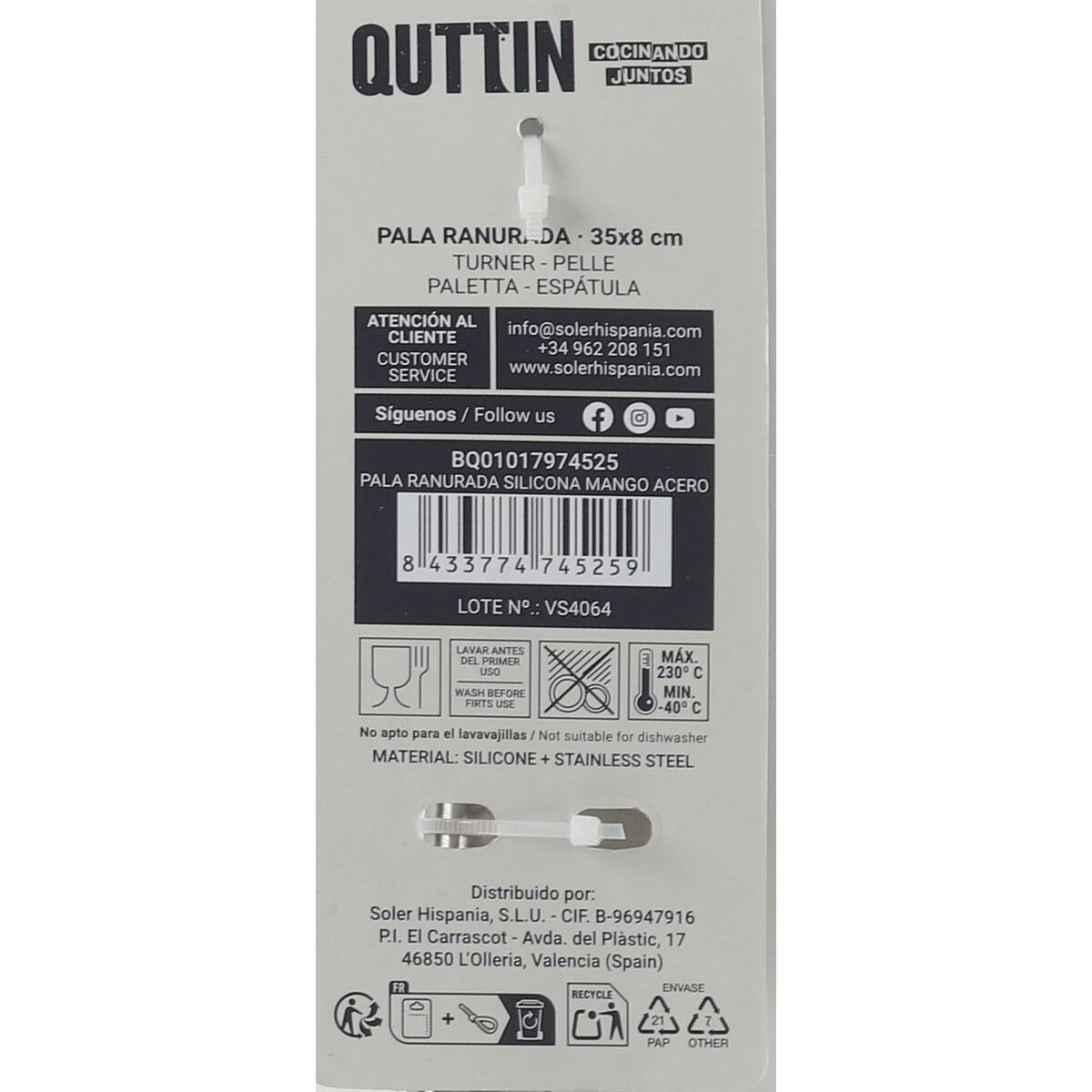 Skimmer Quttin Silicone Steel 35 x 8 cm (24 Units)