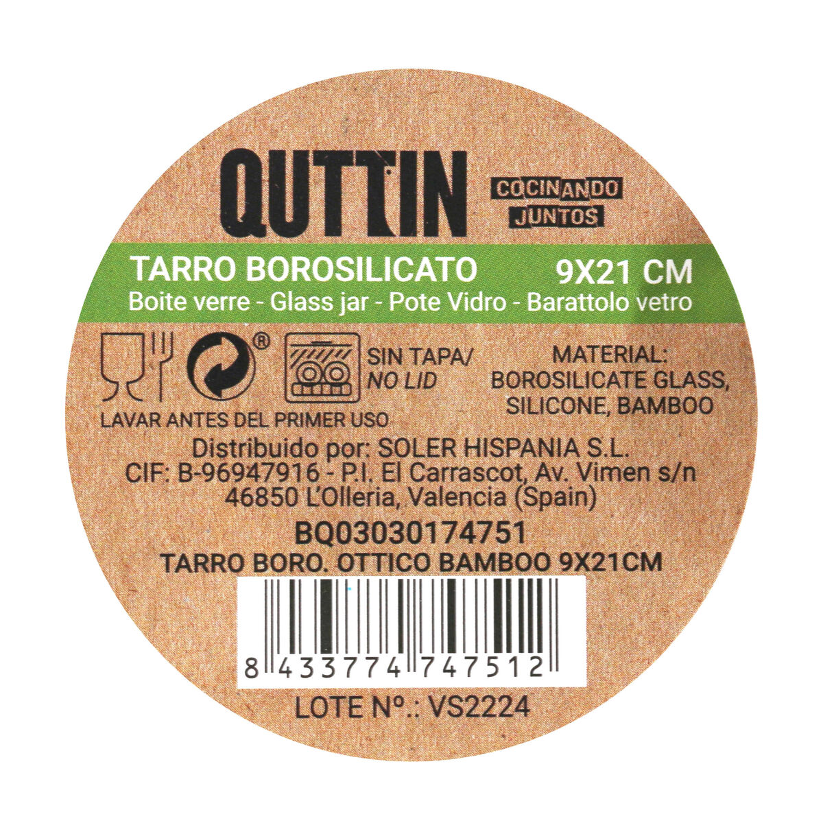 Jar Quttin Borosilicate Glass 1,05 L (12 Units)