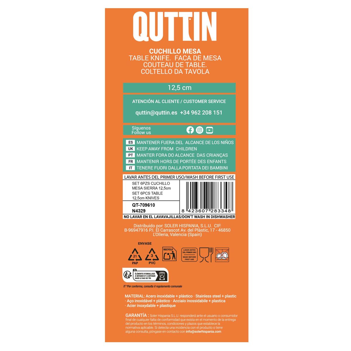 Knife Set Quttin Basic 12,5 cm 6 Pieces (12 Units)