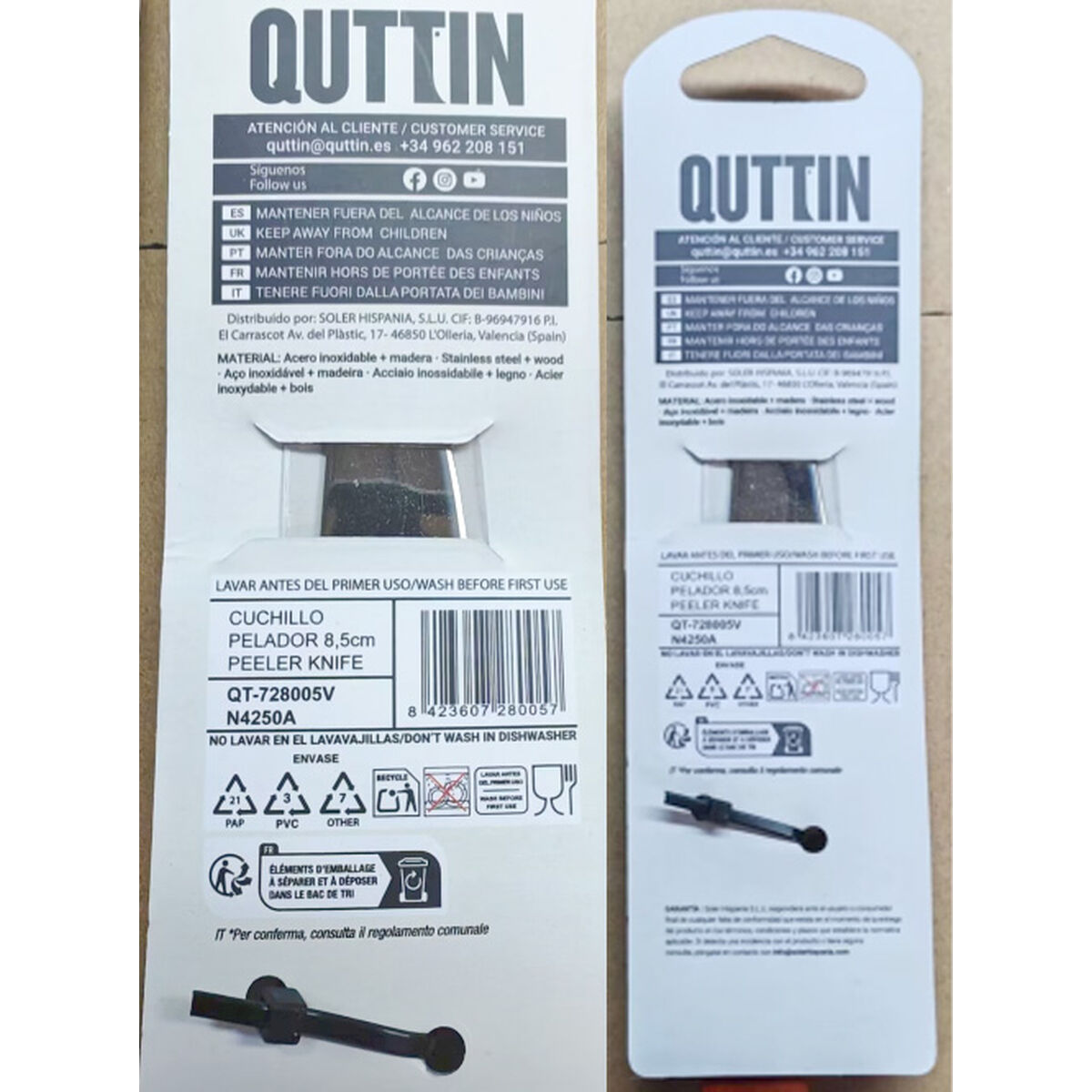 Peeler Knife Quttin Packwood 8,5 cm (36 Units)