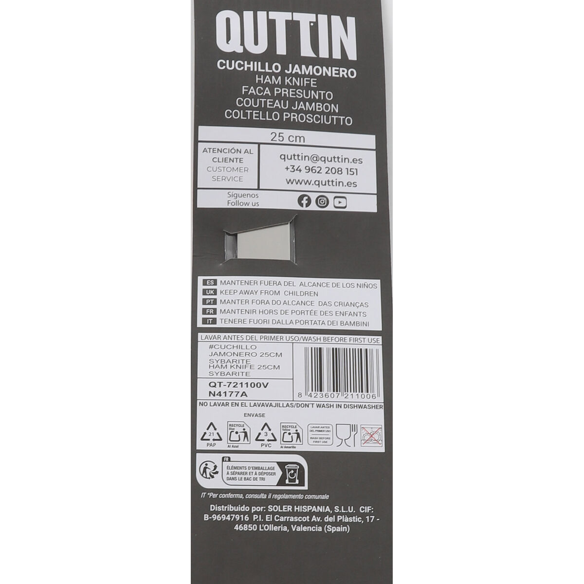 Ham knife Quttin Sybarite 25 cm (8 Units)