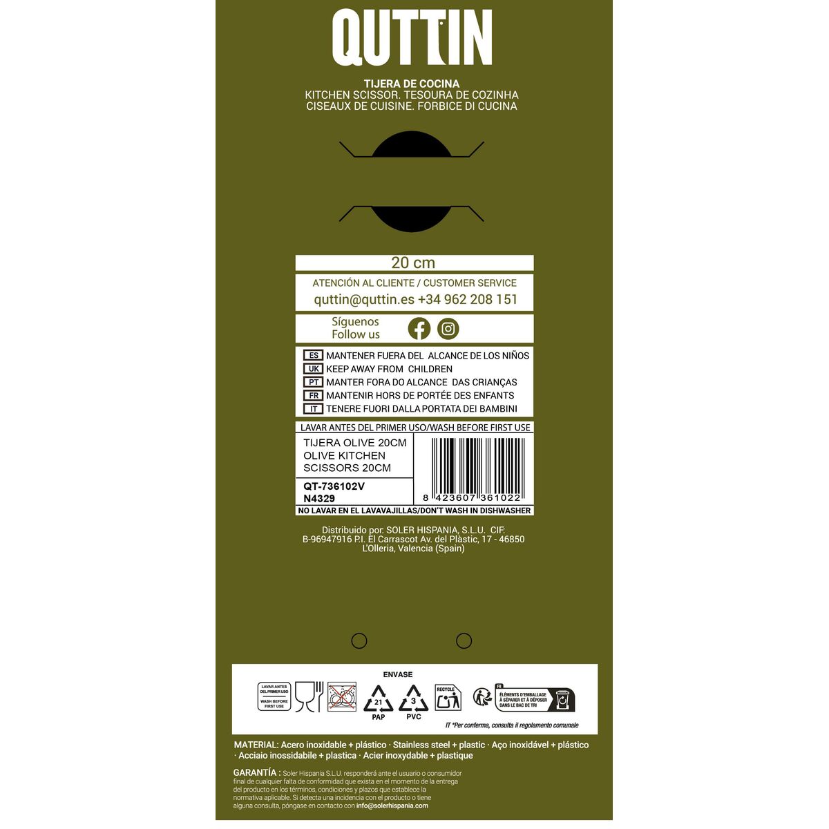 Kitchen Scissors Quttin Sybarite 20 cm Pitter (16 Units)