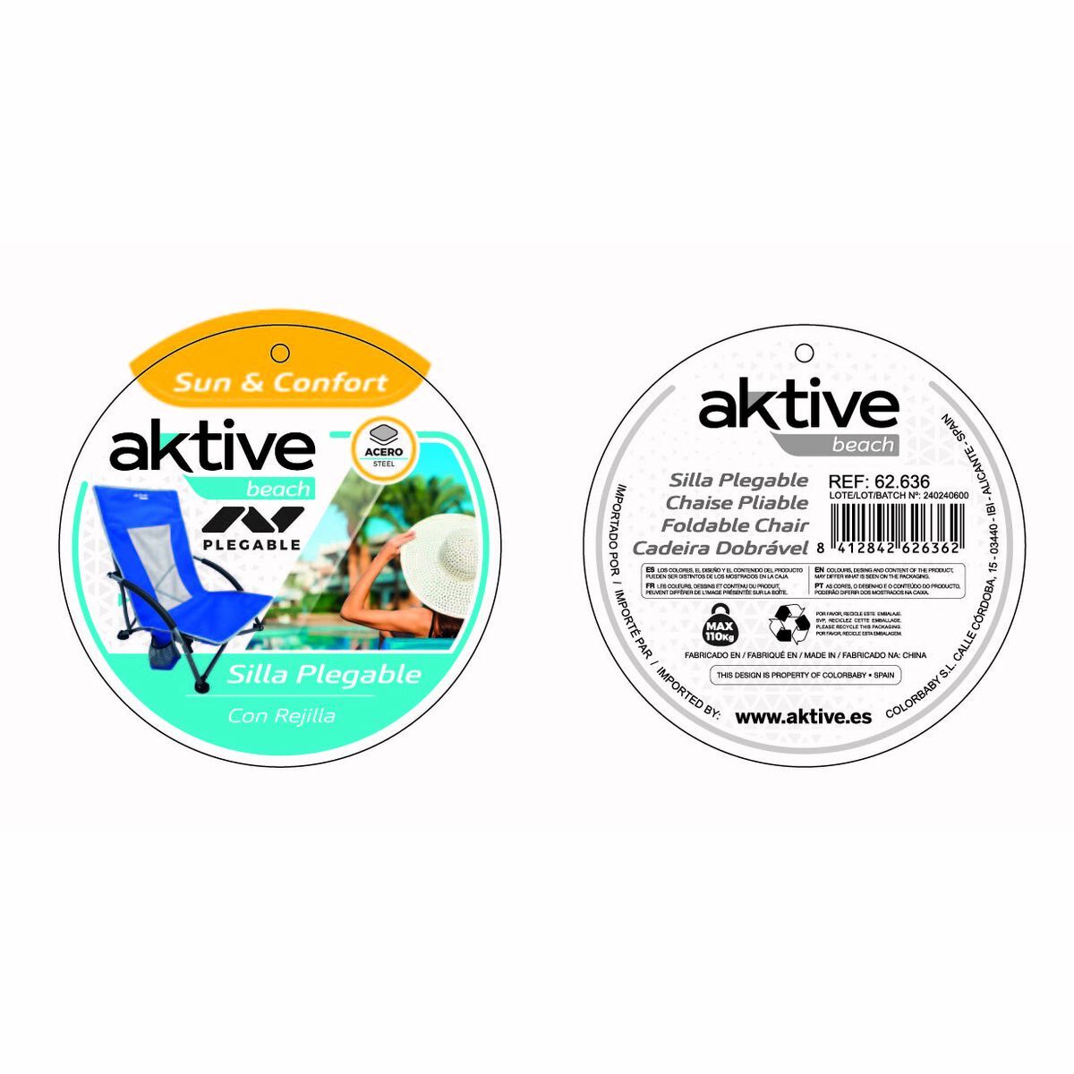 Beach Chair Aktive Blue 50 x 67 x 51 cm (4 Units)