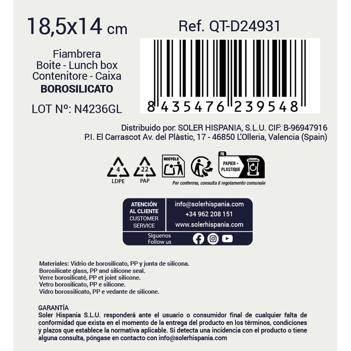Hermetic Lunch Box Quttin 2 Compartments Rectangular 580 ml (6 Units)