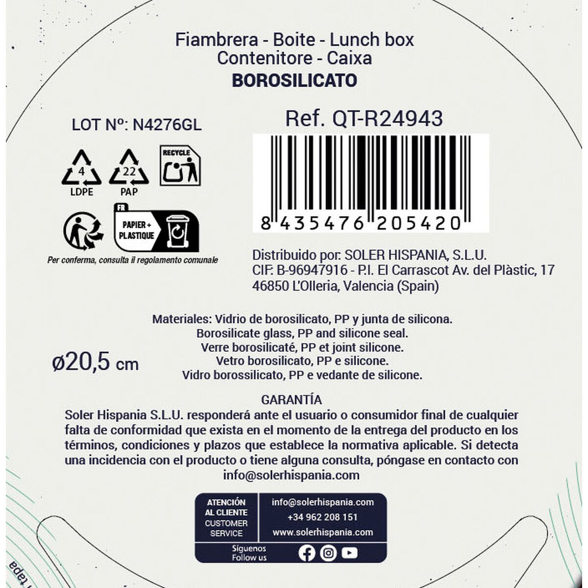 Hermetic Lunch Box Quttin Circular 1,3 L (6 Units)