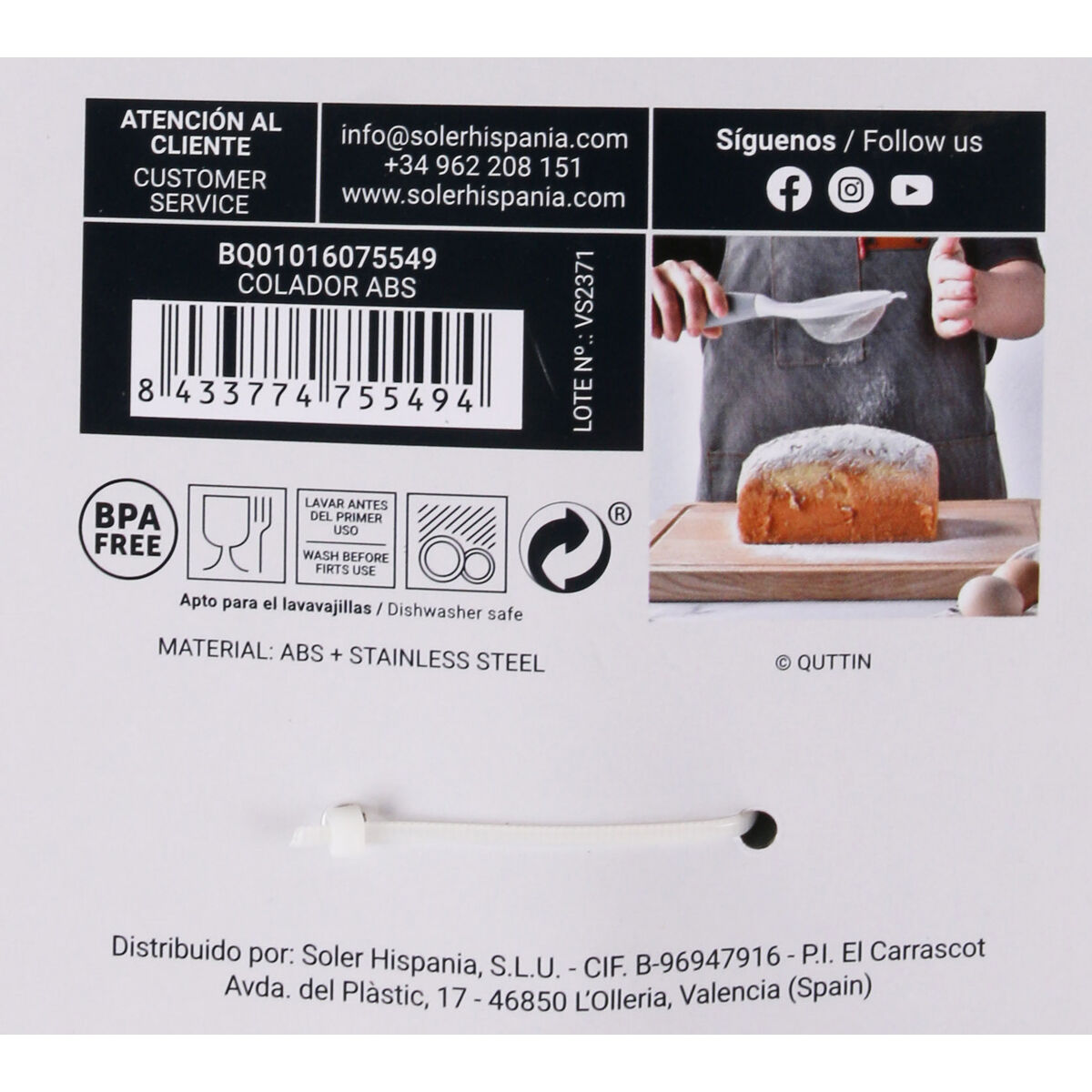 Strainer Quttin ABS 25 x 10 cm (24 Units)