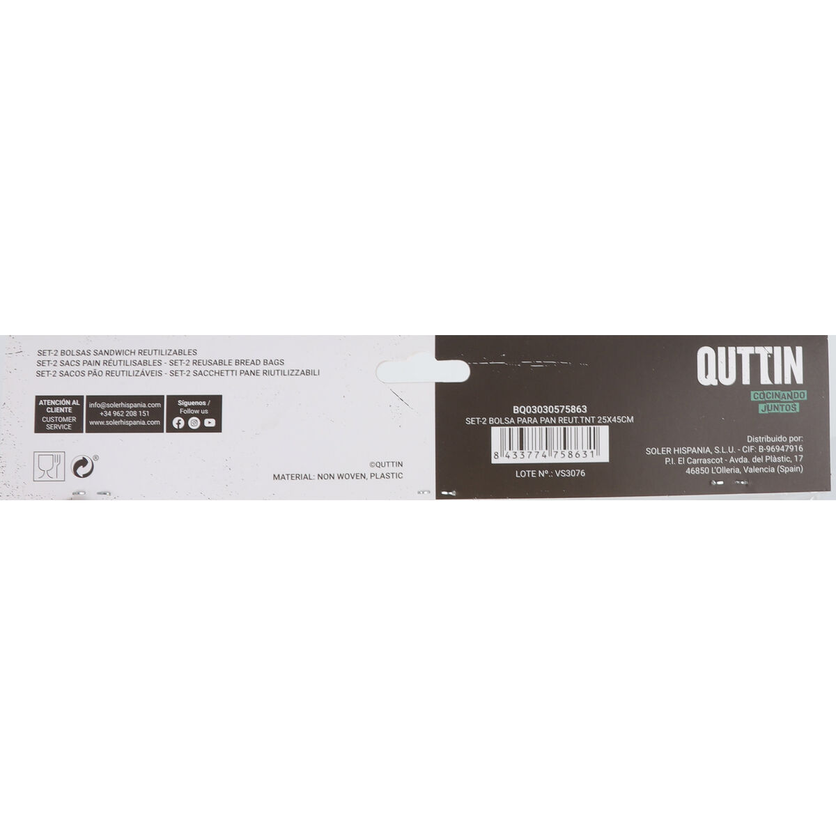 Reusable Food Bag Set Quttin Bread TNT (Non Woven) 2 Pieces 25 x 45 cm (36 Units)