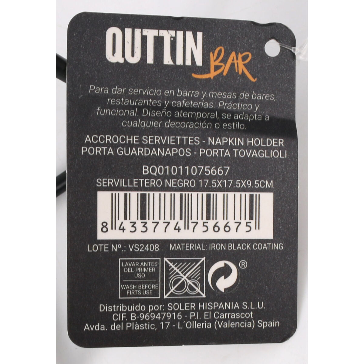 Napkin holder Quttin Black 17,5 x 17,5 x 9,5 cm (12 Units)