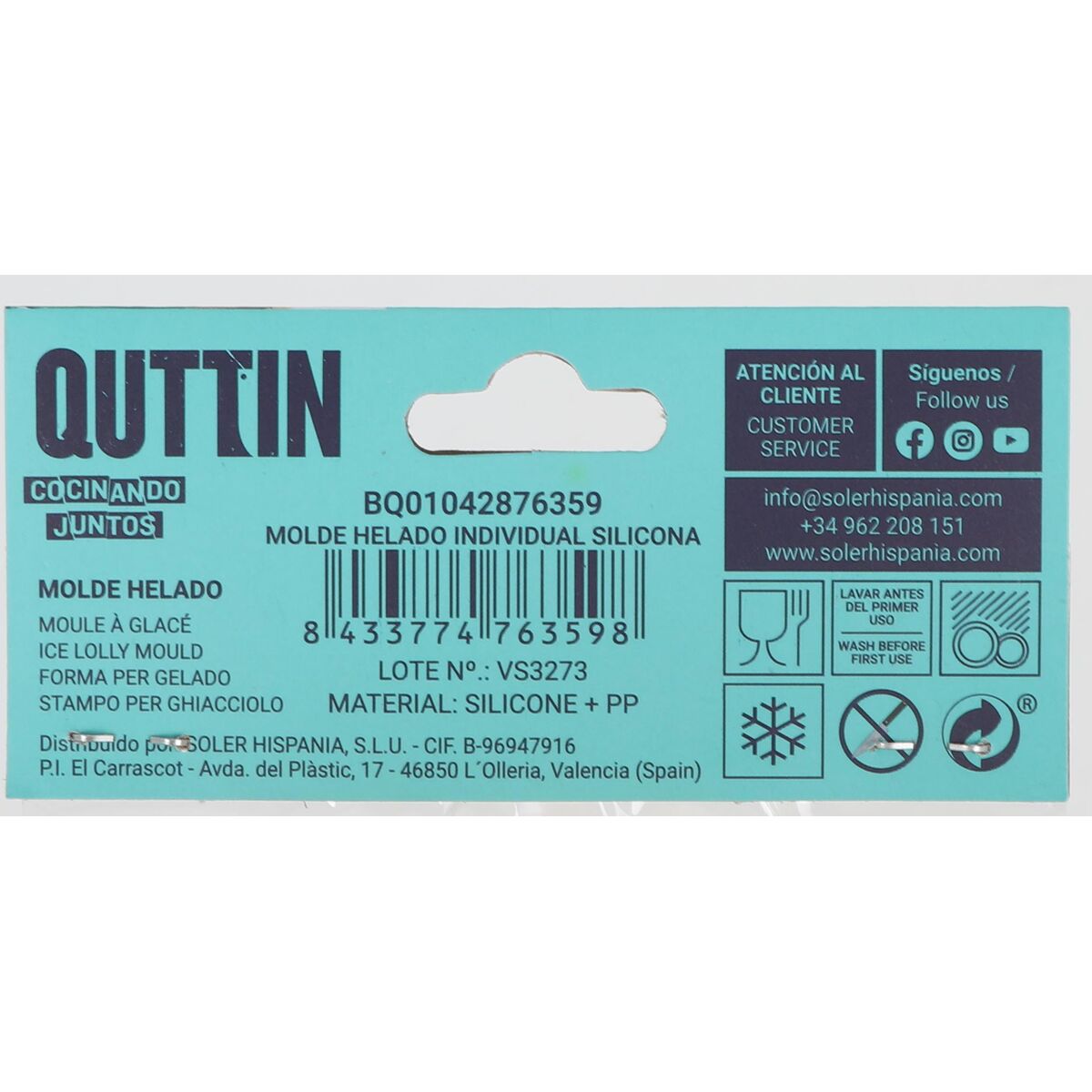 Ice-cream Mould Quttin Individual Silicone 11,5 x 6,5 x 3 cm (36 Units)