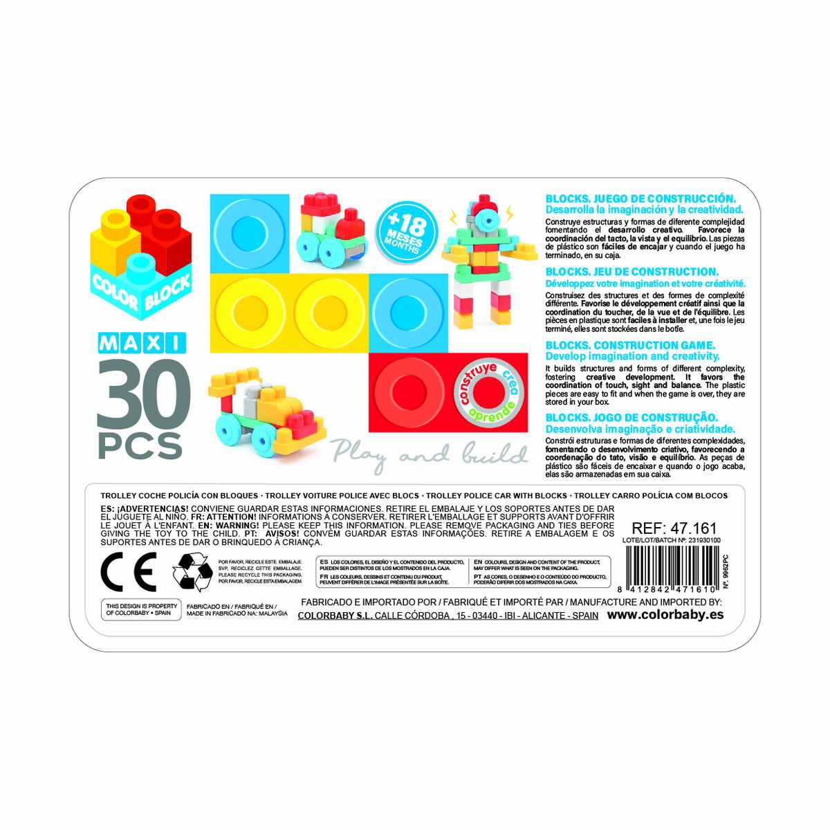 Building Blocks Color Block Suitcase Police Car 30 Pieces (2 Units)