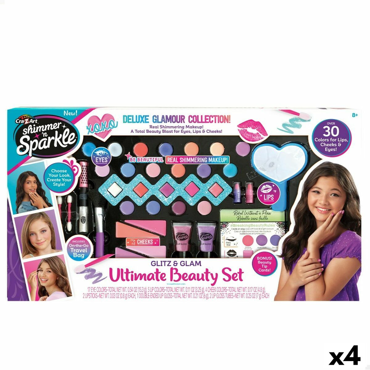 Children’s Make-up Set Cra-Z-Art Shimmer ‘n Sparkle Glitz and Glam 44,5 x 3,5 x 22,5 cm 4 Units