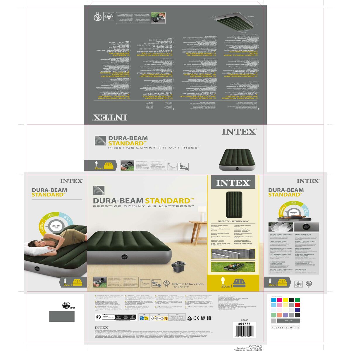 Inflatable Mattress Intex Twin Dura-Beam Prestige Downy 99 x 25 x 191 cm 4 Units