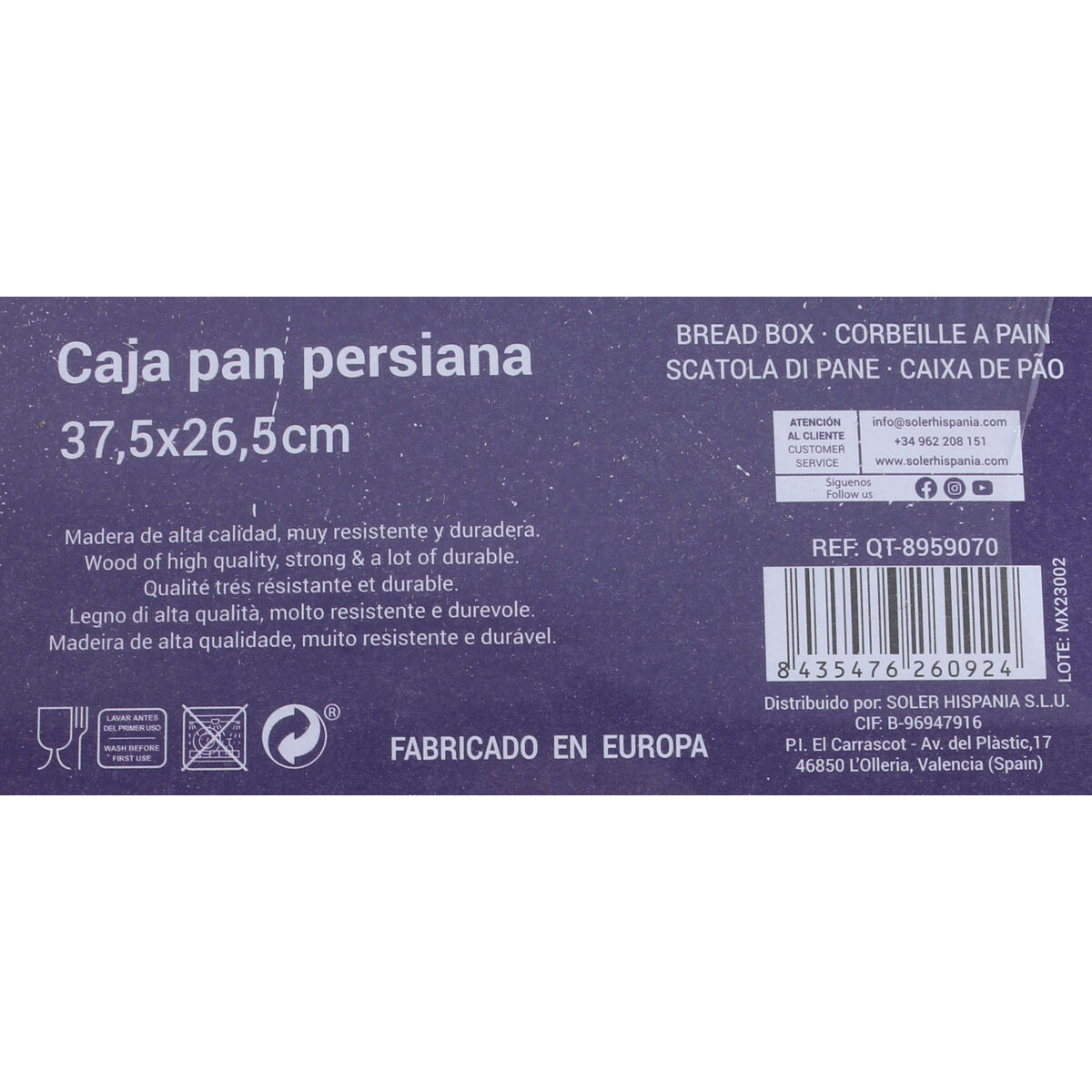 Breadbasket Quttin Furniture Louvre blinds Wood 37,5 x 26,5 x 16 cm (6 Units)