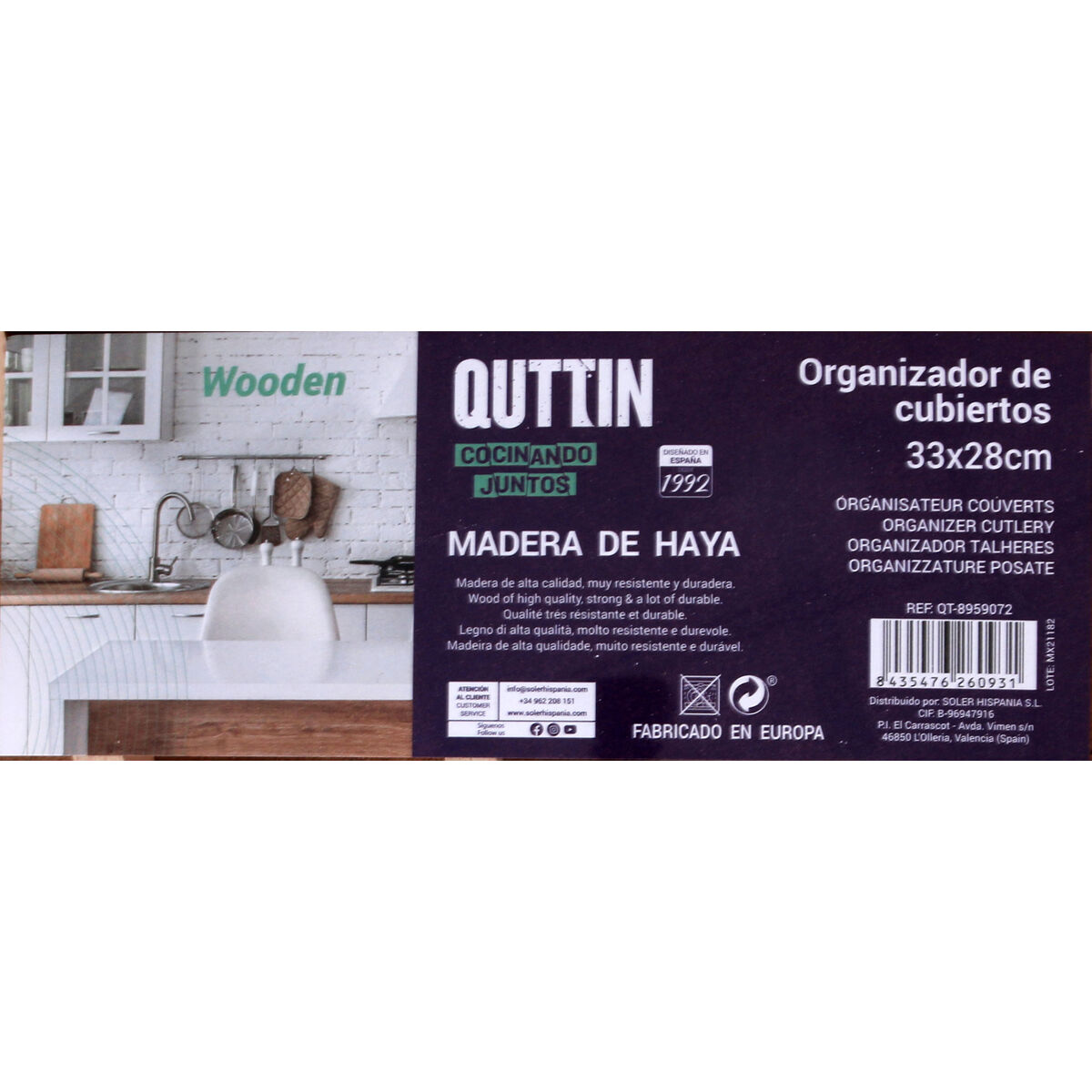 Cutlery Organiser Quttin Quttin Wood 33 x 28 x 3,5 cm (12 Units)