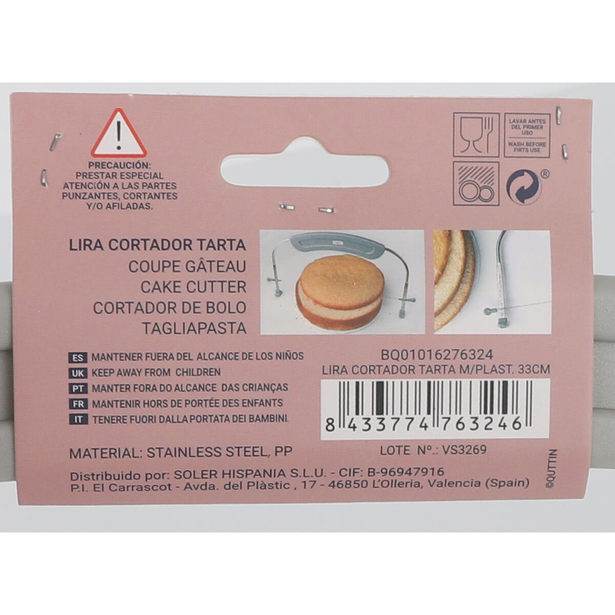 Cutter Quttin Plastic 33 x 16,5 cm Cake (24 Units)