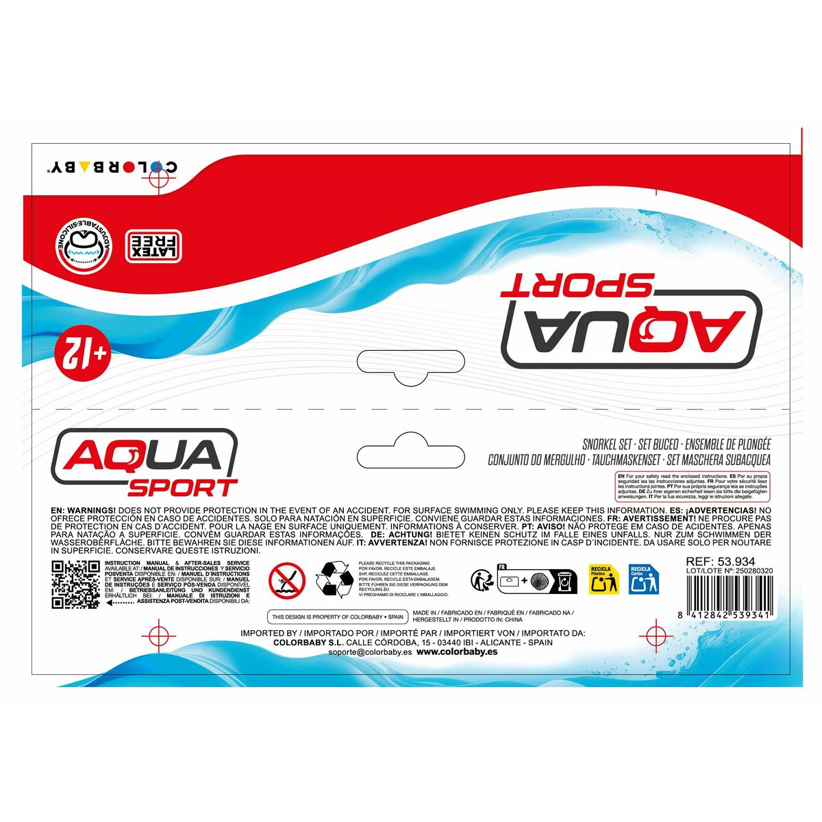 Snorkel Goggles and Tube Colorbaby Aqua Sport Adults (6 Units)
