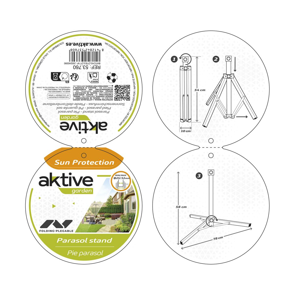 Base for beach umbrella Aktive 78,5 x 58,5 x 78,5 cm 78 x 58 x 78 cm (4 Units)