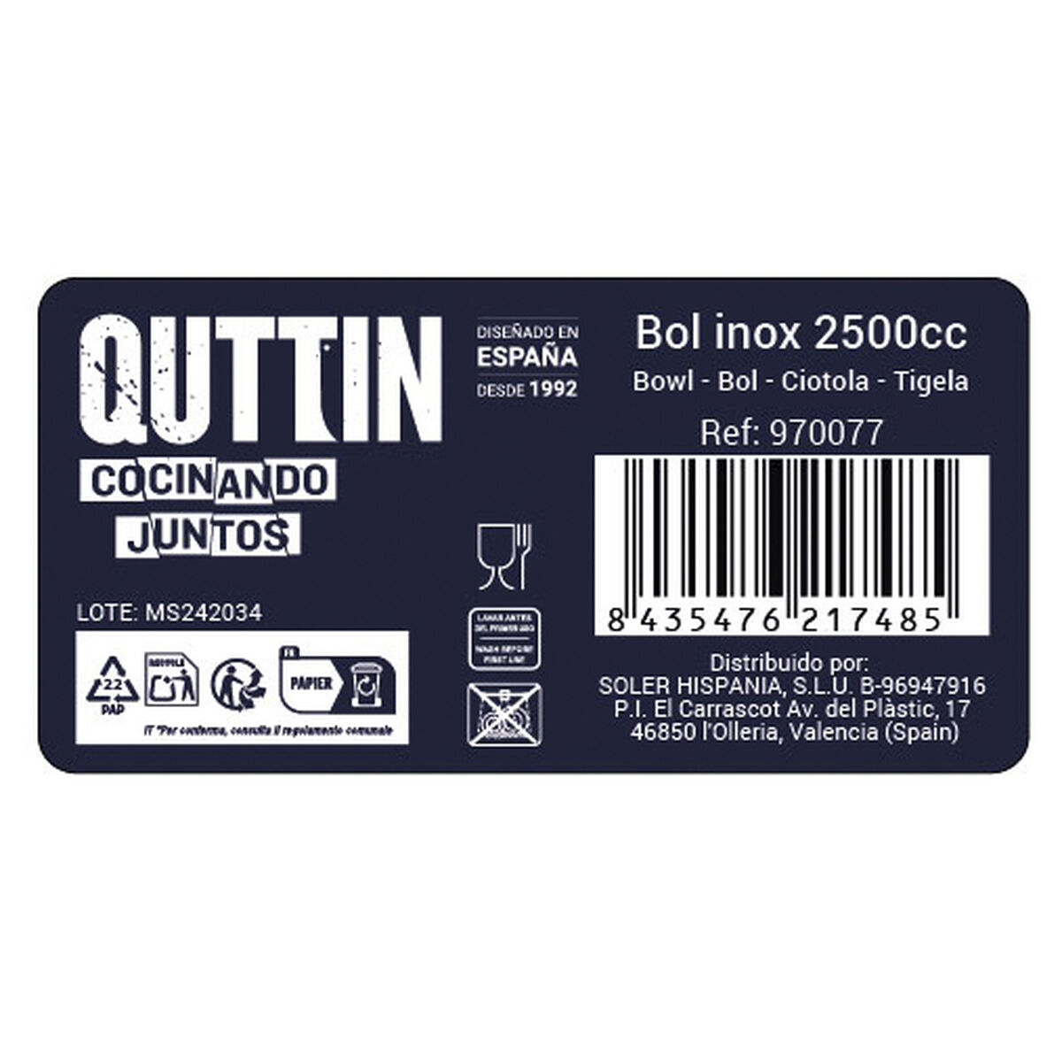 Mixing Bowl Quttin 2,5 L Metal 24,2 x 9,6 cm (18 Units)