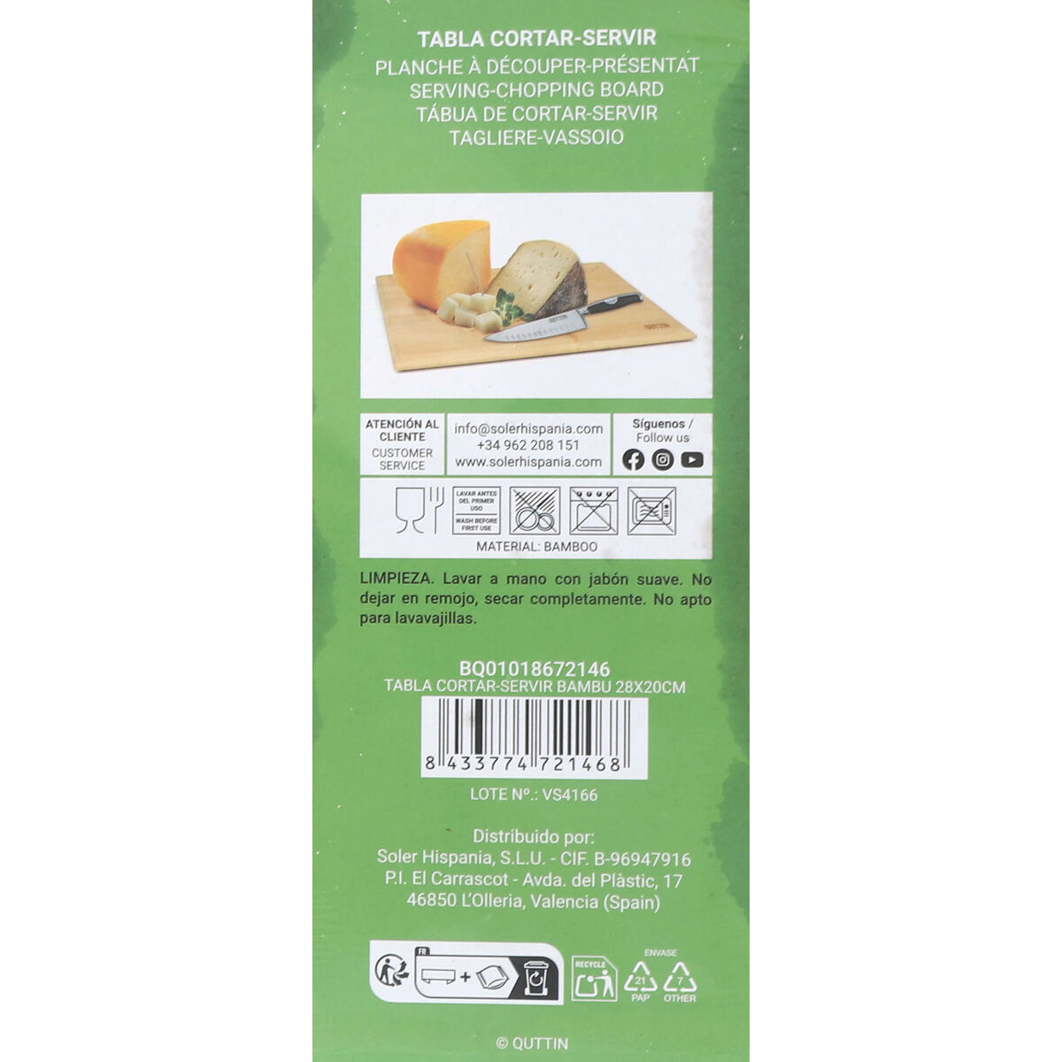 Cutting board Quttin 28 x 20 x 1 cm (12 Units)