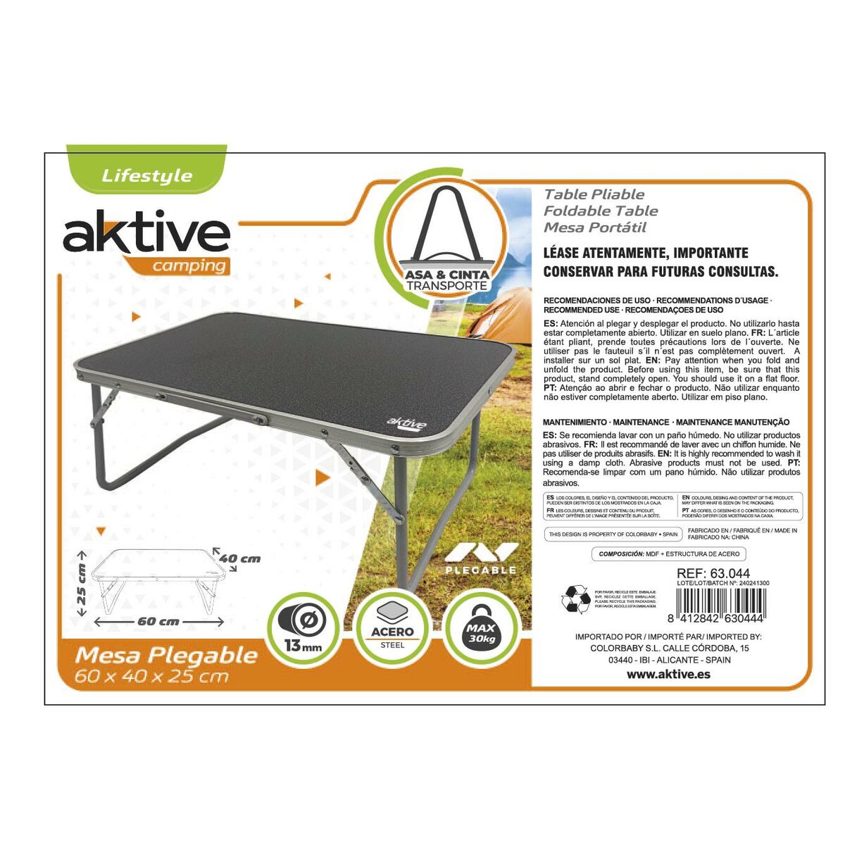 Folding Table Aktive 60 x 25 x 40 cm (6 Units)