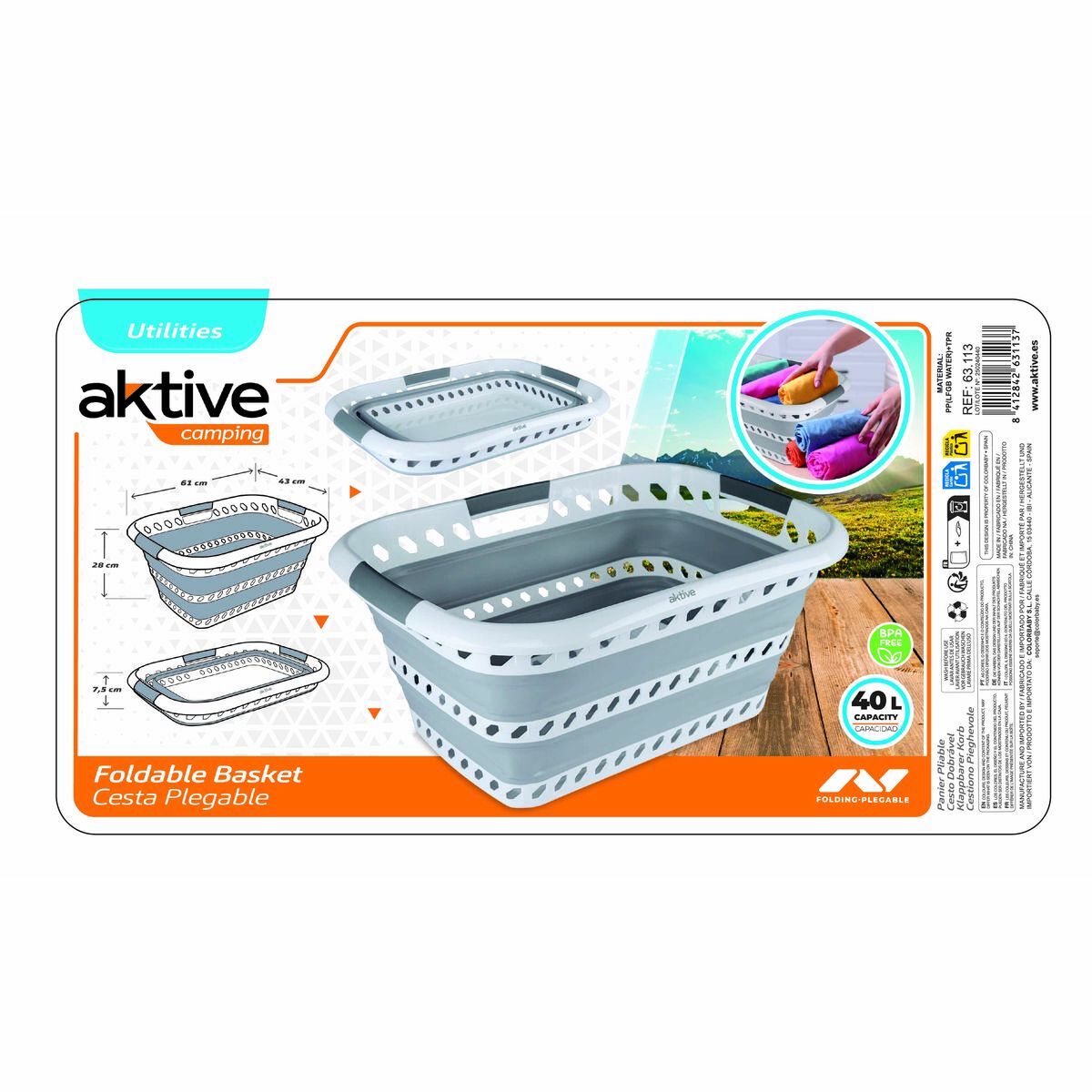 Folding Clothes Basket Aktive polypropylene TPR 61 x 7,5 x 43 cm 61 x 28 x 43 cm (4 Units)