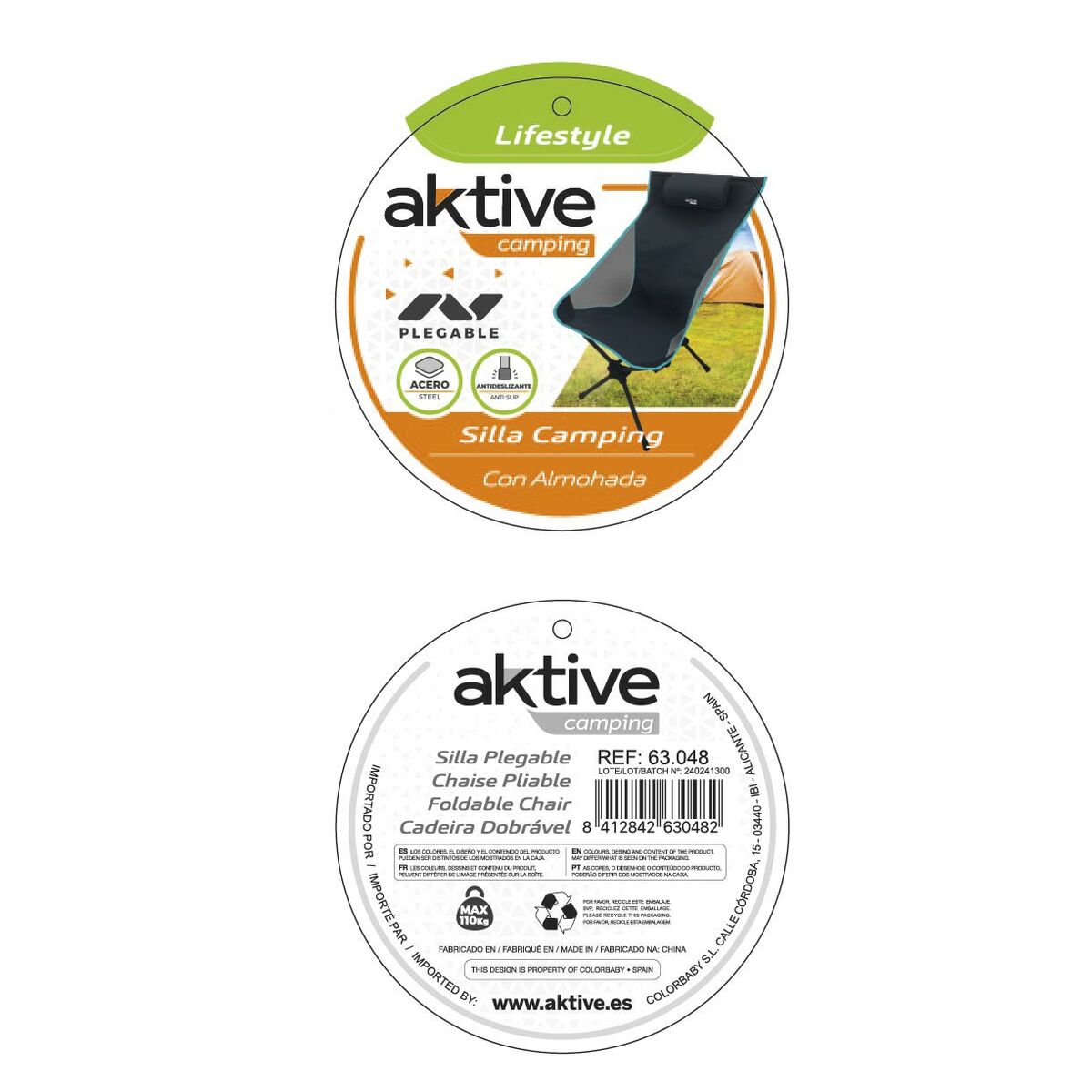 Foldable Camping Chair Aktive 61 x 99 x 55 cm (2 Units)