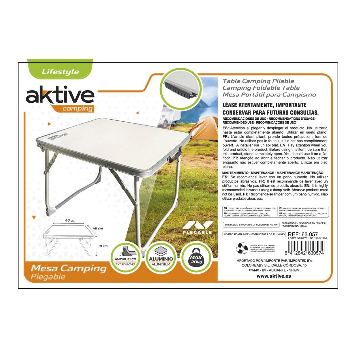 Folding Table Aktive 40 x 30 x 40 cm (6 Units)