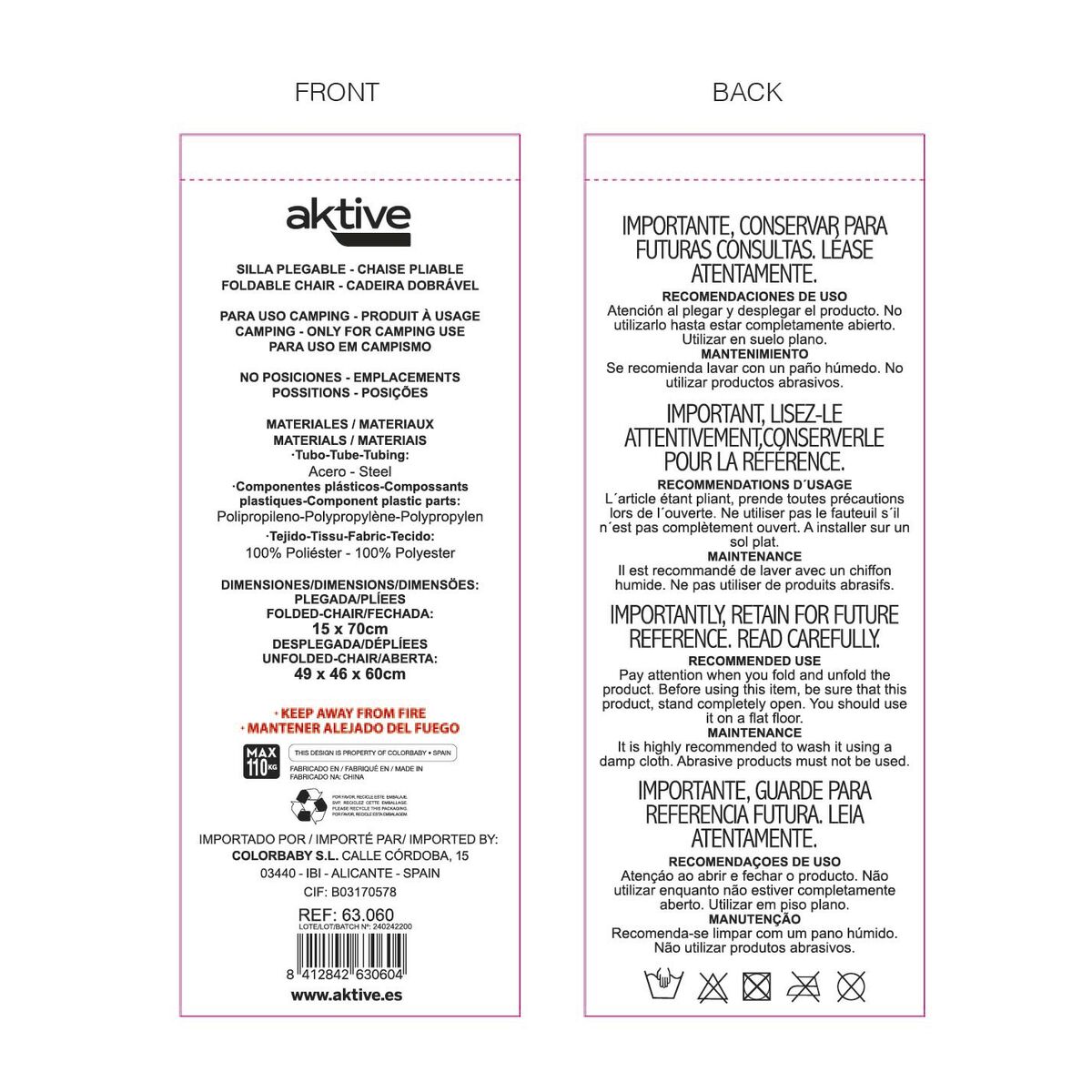 Foldable Camping Chair Aktive (4 Units)