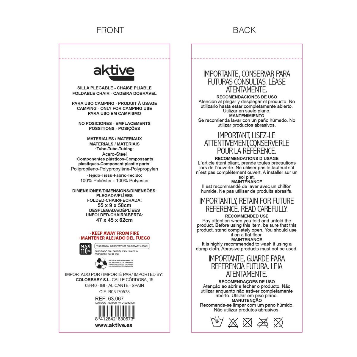 Foldable Camping Chair Aktive (2 Units)