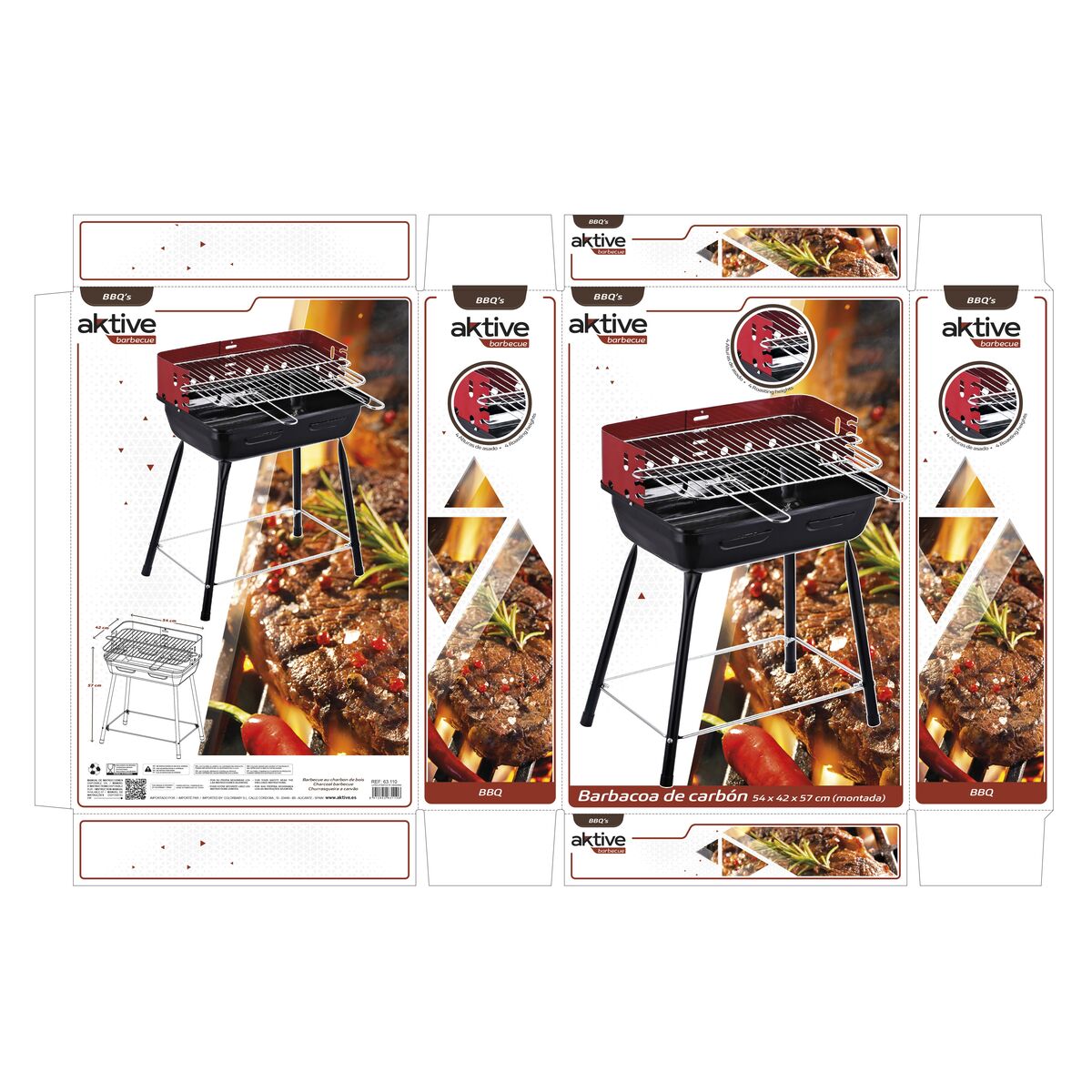 Barbecue Portable Aktive Metal 42 x 54 x 42 cm (2 Units)