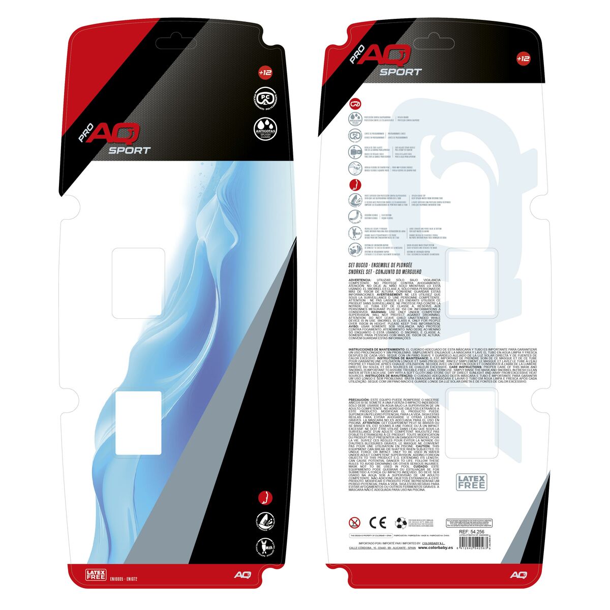 Snorkel Goggles and Tube AquaSport Black Adults (2 Units)