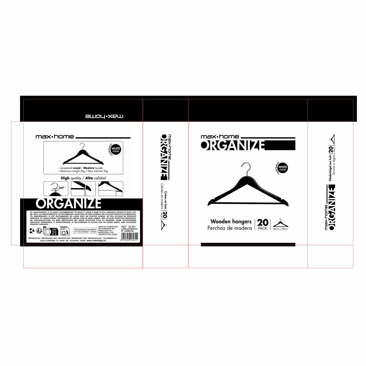 Set of Clothes Hangers Max Home White Wood Steel 44,5 x 23 x 1 cm 20 Pieces (4 Units)