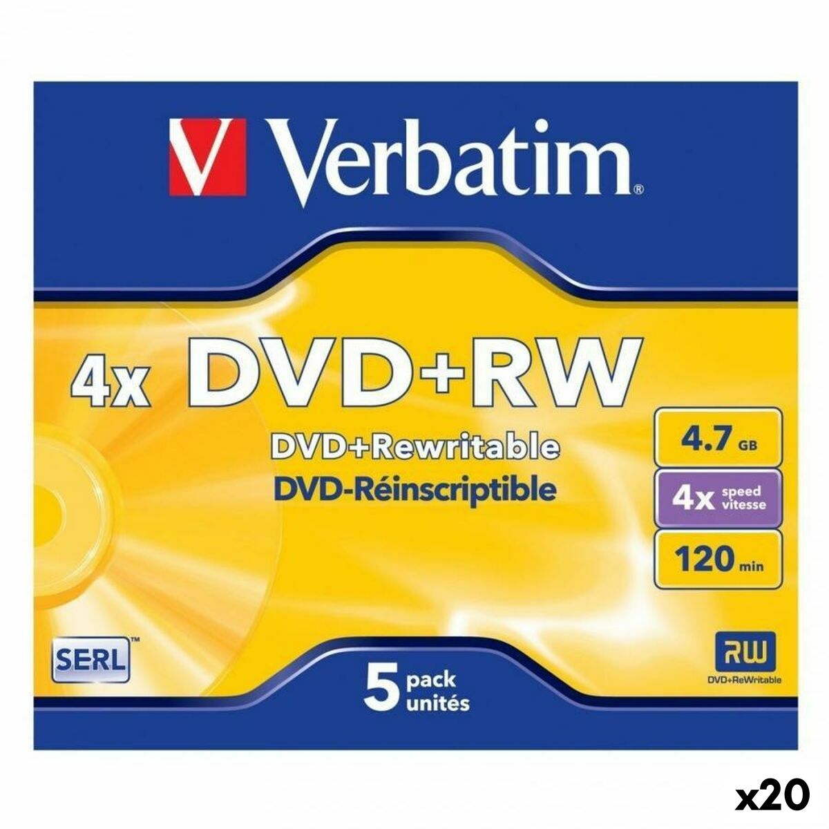 DVD+RW Verbatim 4,7 GB 4x 5 Pieces (20 Units) DVD+RW Verbatim 4,7 GB 4x 5 Pieces (20 Units)