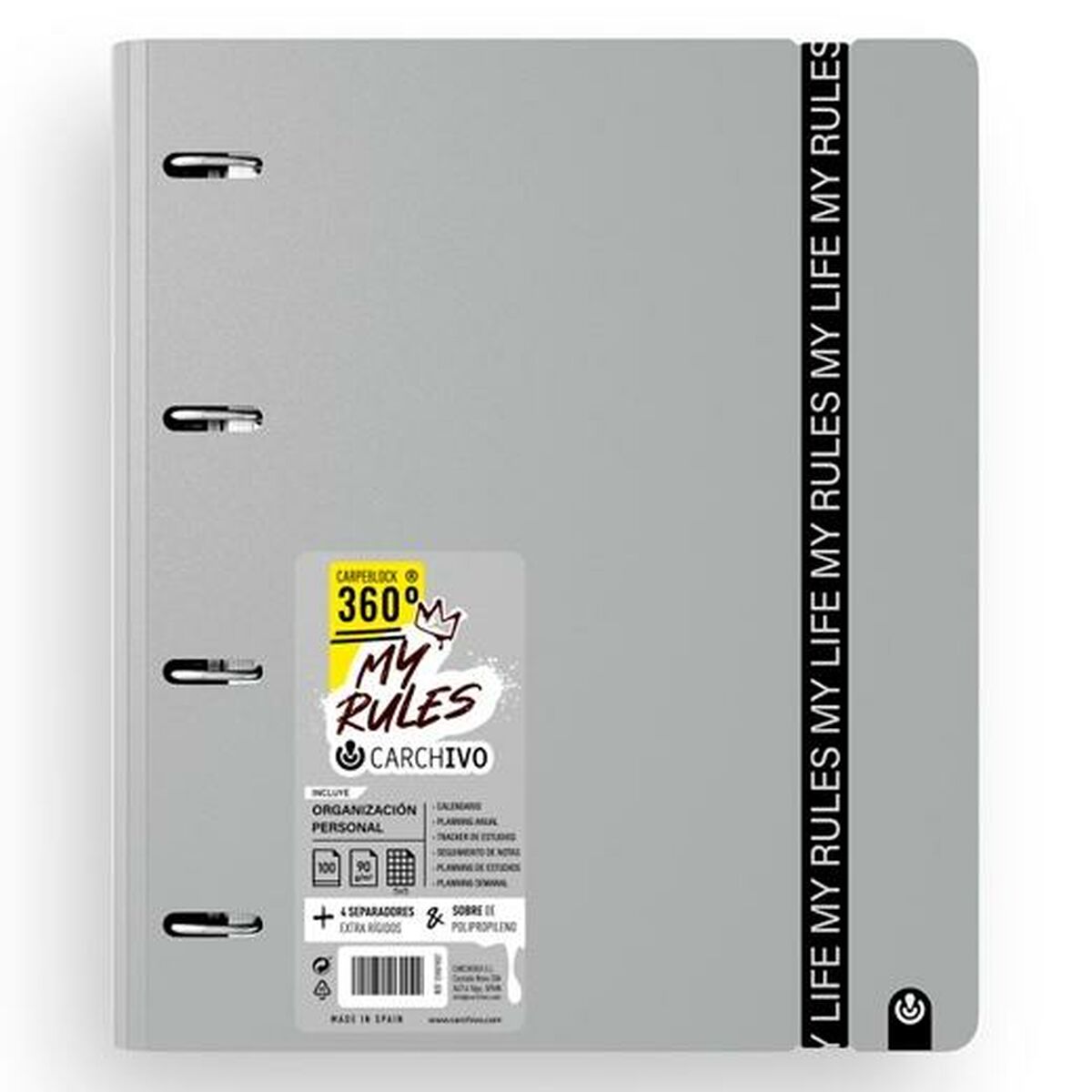 Ring binder Carchivo CARPEBLOCK 360 MY RULES Grey A4 (8 Units)