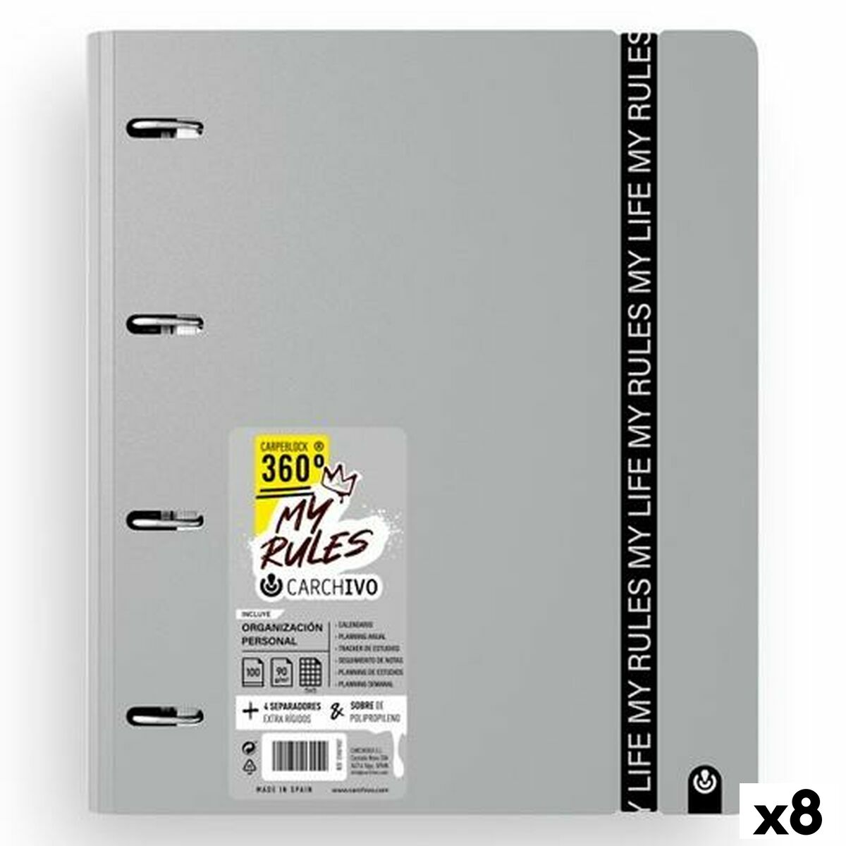 Ring binder Carchivo CARPEBLOCK 360 MY RULES Grey A4 (8 Units) Ring binder Carchivo CARPEBLOCK 360 MY RULES Grey A4 (8 Units)